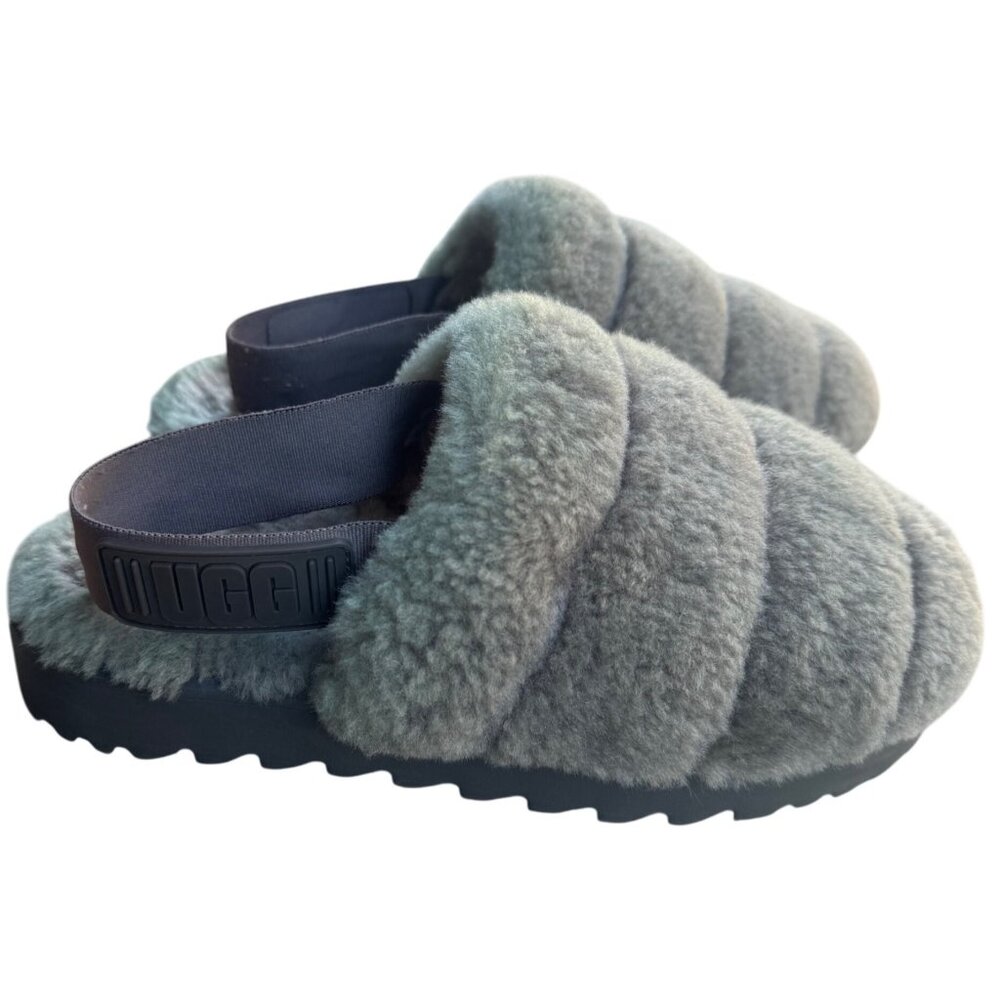 UGG Women's Fluff Yeah Slide Sandals Size 6 Gray Sheepskin Faux Fur Slippers